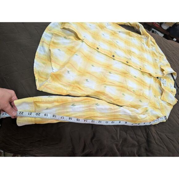 Yellow & white plaid cotton collared button up Western style shirt by Ariat, S - Picture 8 of 9